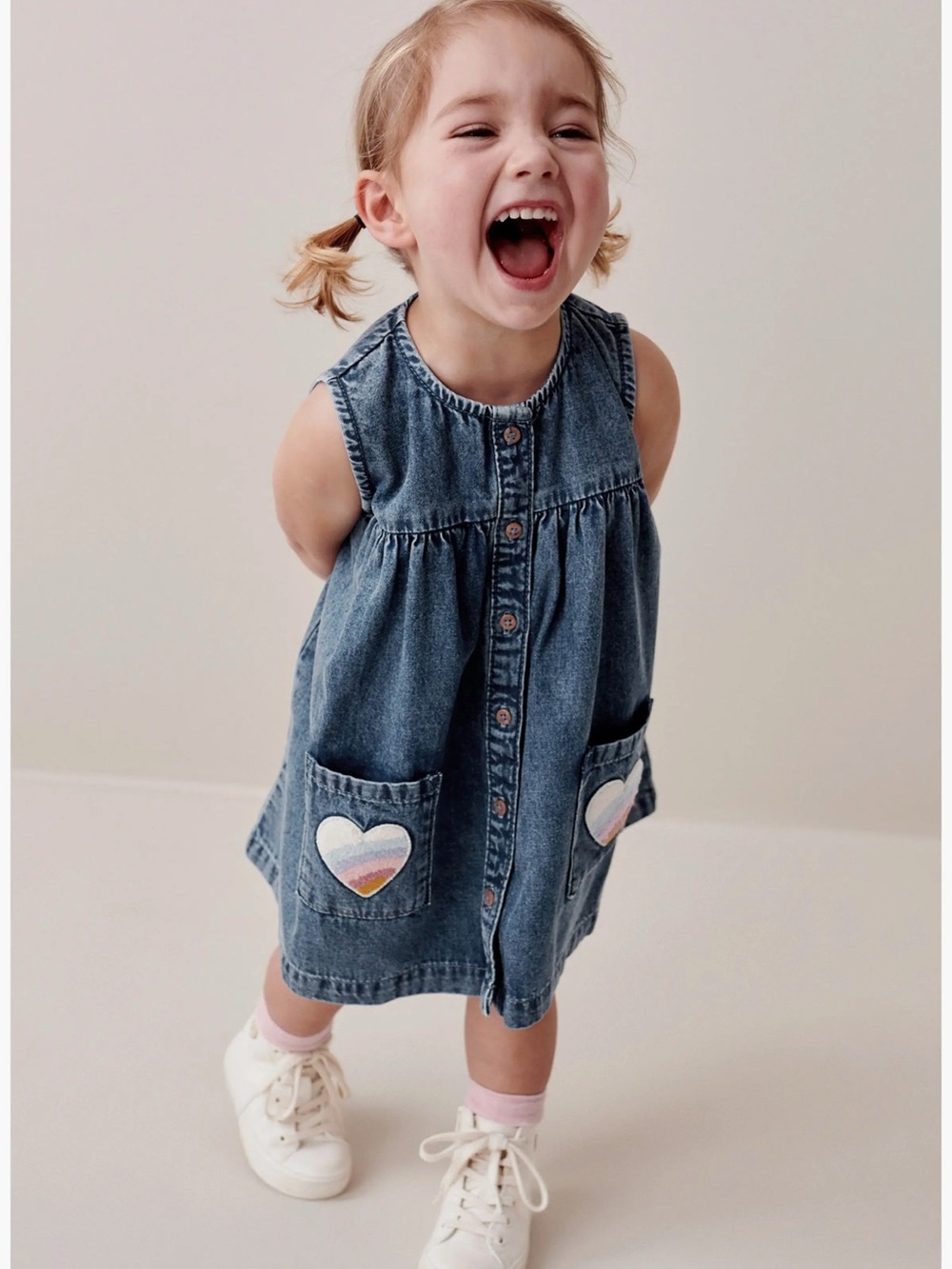Kids' Heart Appliqué Sleeveless Cotton Denim Dress Next 1-2 years